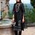 Black embroidered silk blend kurta trouser dupatta set