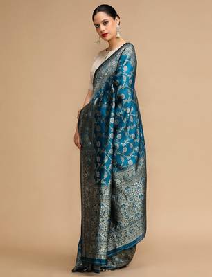 Blue woven design banarasi saree 3