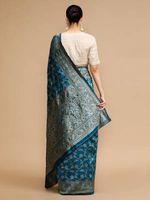 Blue woven design banarasi saree 4