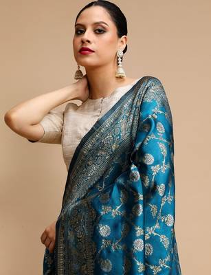 Blue woven design banarasi saree 5