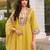 Yellow embroidered pure cotton kurta trouser dupatta set