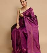 Purple woven design banarasi saree with unstitched blouse