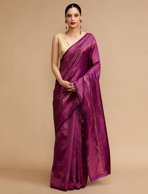 Purple woven design banarasi saree with unstitched blouse 2