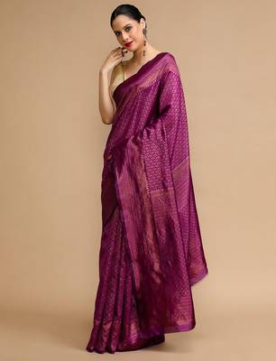 Purple woven design banarasi saree with unstitched blouse 3