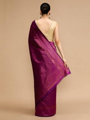 Purple woven design banarasi saree with unstitched blouse 4