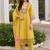 Yellow embroidered pure cotton kurta trouser dupatta set