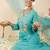 Sea green embroidered silk blend kurta trouser dupatta set