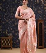 Pink woven design linen banarasi saree