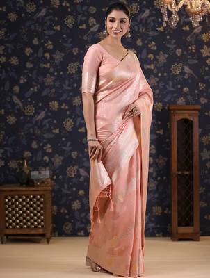 Pink woven design linen banarasi saree 2