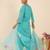 Sea green embroidered silk blend kurta trouser dupatta set