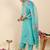 Sea green embroidered silk blend kurta trouser dupatta set