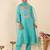 Sea green embroidered silk blend kurta trouser dupatta set