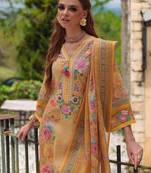 Yellow embroidered linen kurta trouser dupatta set