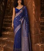 Blue ethnic motifs zari silk blend banarasi saree