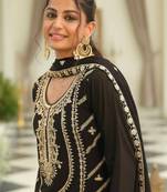 Black embroidered chinon kurta trouser dupatta set