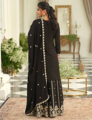Black embroidered chinon kurta trouser dupatta set 2