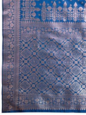 Blue woven design zari silk blend banarasi saree 2