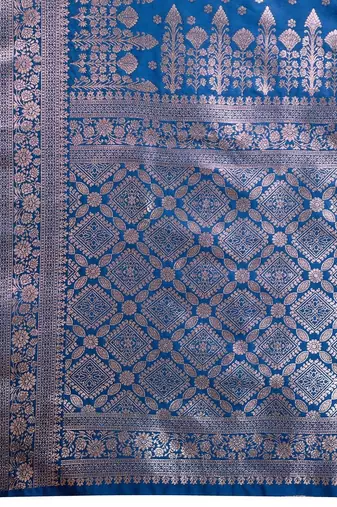 Blue woven design zari silk blend banarasi saree