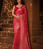 Red woven design zari silk blend banarasi saree