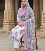 White printed pure cotton kurta trouser dupatta set