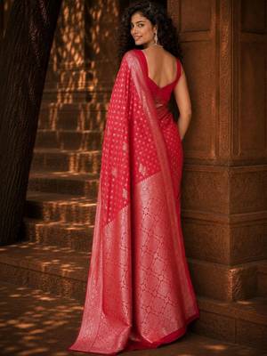 Red woven design zari silk blend banarasi saree 2