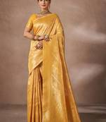 Yellow woven design banarasi sarees with blouse piece
