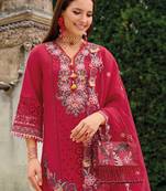 Red embroidered silk blend kurta trouser dupatta set