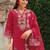 Red embroidered silk blend kurta trouser dupatta set