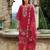 Red embroidered silk blend kurta trouser dupatta set