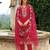 Red embroidered silk blend kurta trouser dupatta set