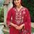 Red embroidered silk blend kurta trouser dupatta set
