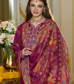 Pink embroidered silk blend kurta trouser dupatta set