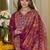 Pink embroidered silk blend kurta trouser dupatta set