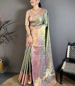 Lavender woven design kanjeevaram saree with blouse