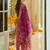 Pink embroidered silk blend kurta trouser dupatta set