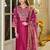 Pink embroidered silk blend kurta trouser dupatta set