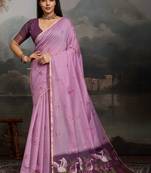 Lavender ethnic motifs pure cotton designer muga saree