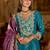 Blue embroidered silk blend kurta trouser dupatta set