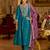 Blue embroidered silk blend kurta trouser dupatta set