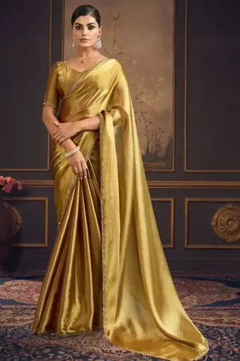 Gold pure chiffon zari saree with blouse