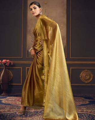Gold pure chiffon zari saree with blouse 3