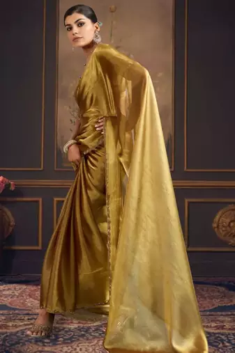 Gold pure chiffon zari saree with blouse
