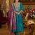 Blue embroidered silk blend kurta trouser dupatta set