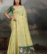 Lime ethnic motifs pure cotton designer muga saree