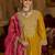 Yellow embroidered silk blend kurta trouser dupatta set
