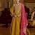 Yellow embroidered silk blend kurta trouser dupatta set