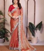 Copper copper frendy chiffon embroidery saree
