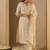 Off white embroidered liva kurta trouser dupatta set