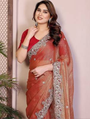 Copper copper frendy chiffon embroidery saree 2
