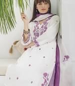 White embroidered viscose rayon kurta trouser dupatta set